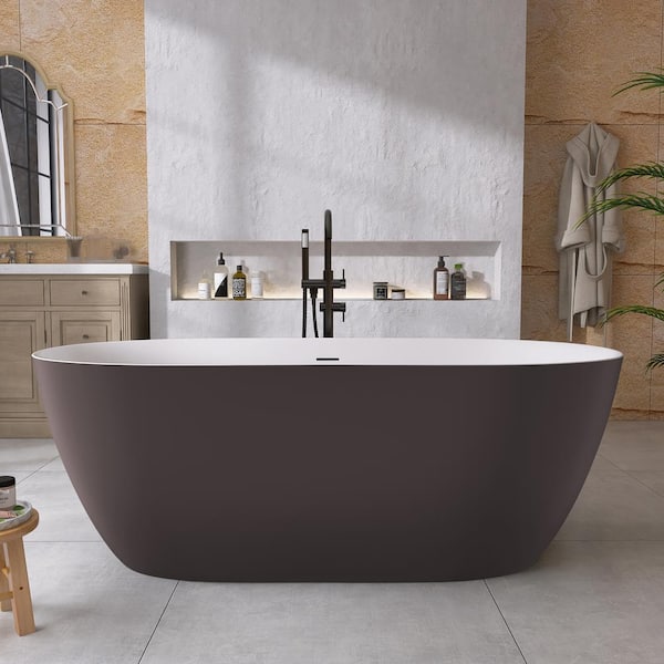 Getpro 67 in. x 29.5 in. Acrylic Free Standing Bath Tub Flat Bottom Soaking Tub with Center Drain Freestanding Bathtub in Grey