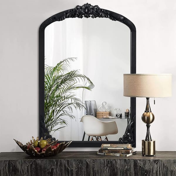 Dovelina 28 in. W x 39 in. H Classic Arched Wood Framed Black Retro Wall Decorative Mirror