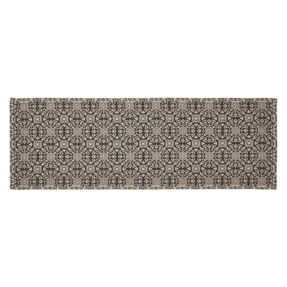 Natural Black Cotton Blend Medallion Table Runner, 12x36 inches