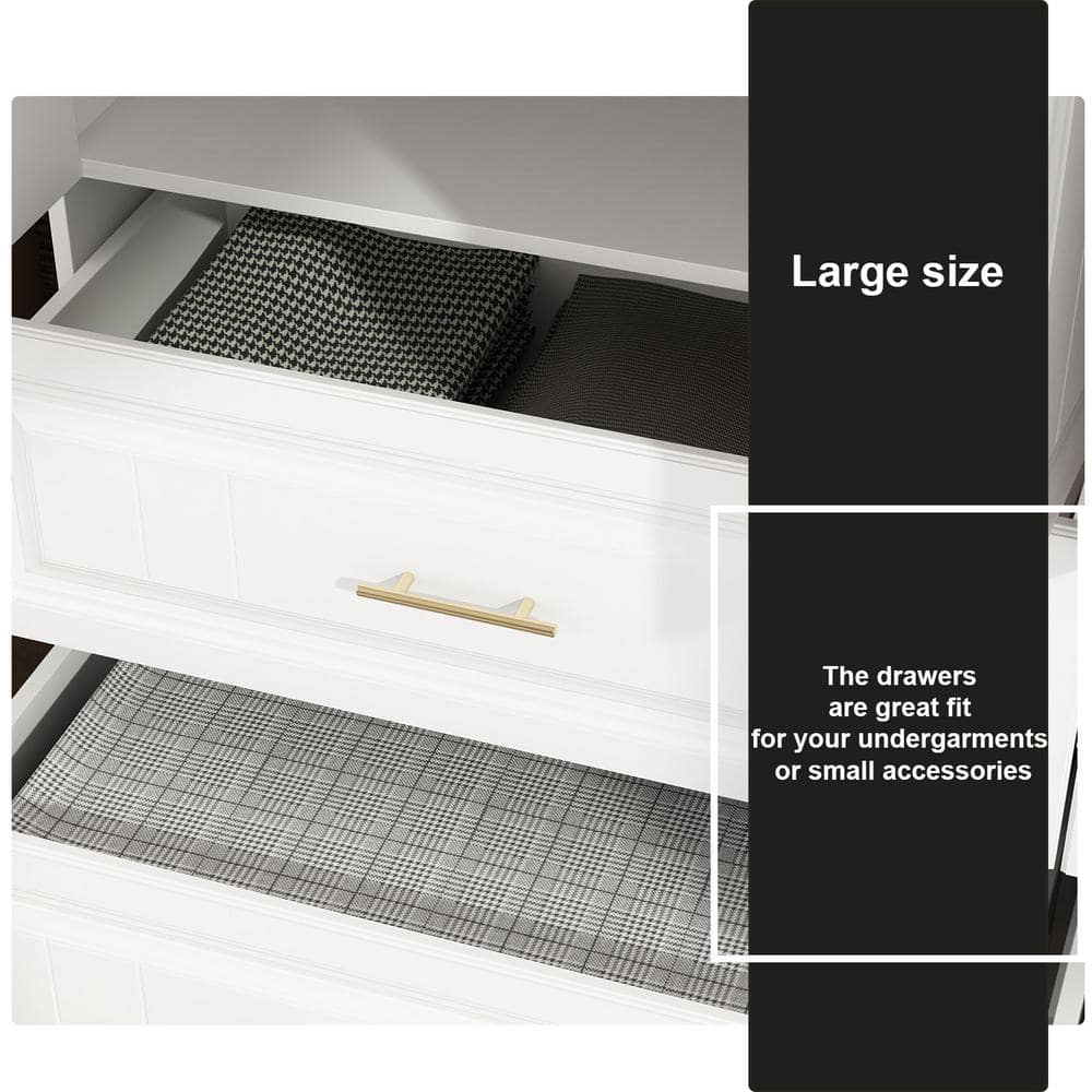White Wood 63 in. W 4-Door Big Wardrobe Armoires with Hanging Rod, Drawers, Storage Shelves 74.2 in. H x 20.6 in. D - thumbnail 10