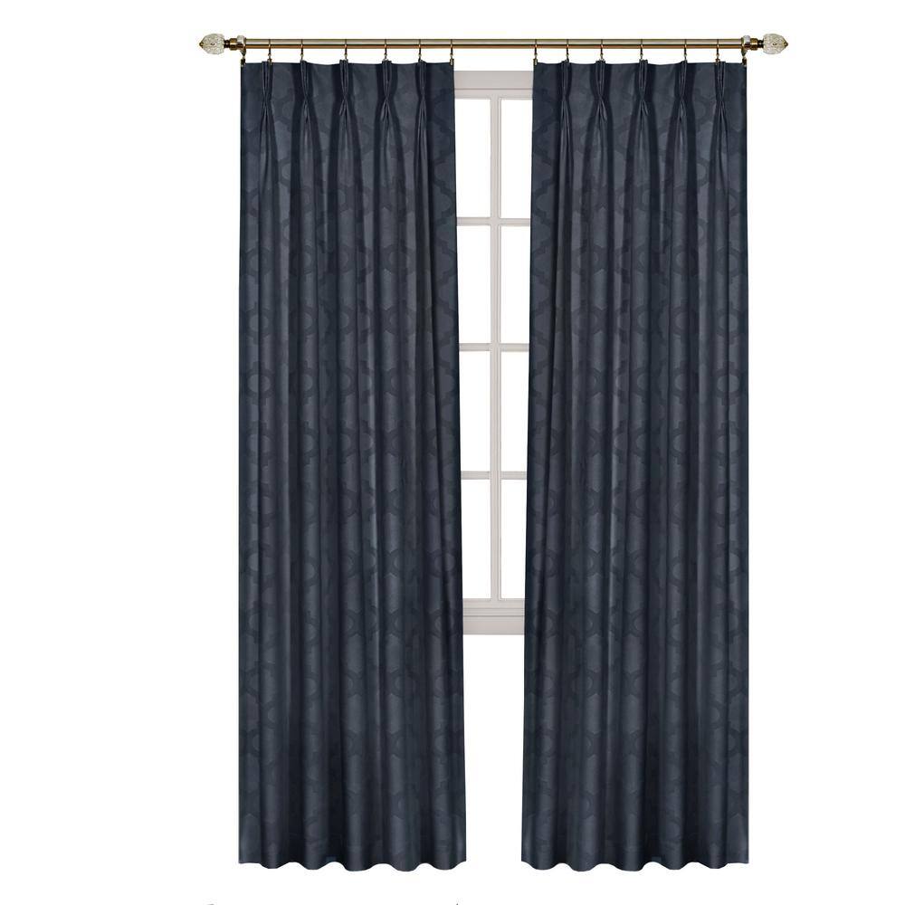 Navy Embossed Velvet Blackout Pinch Pleat Drapes