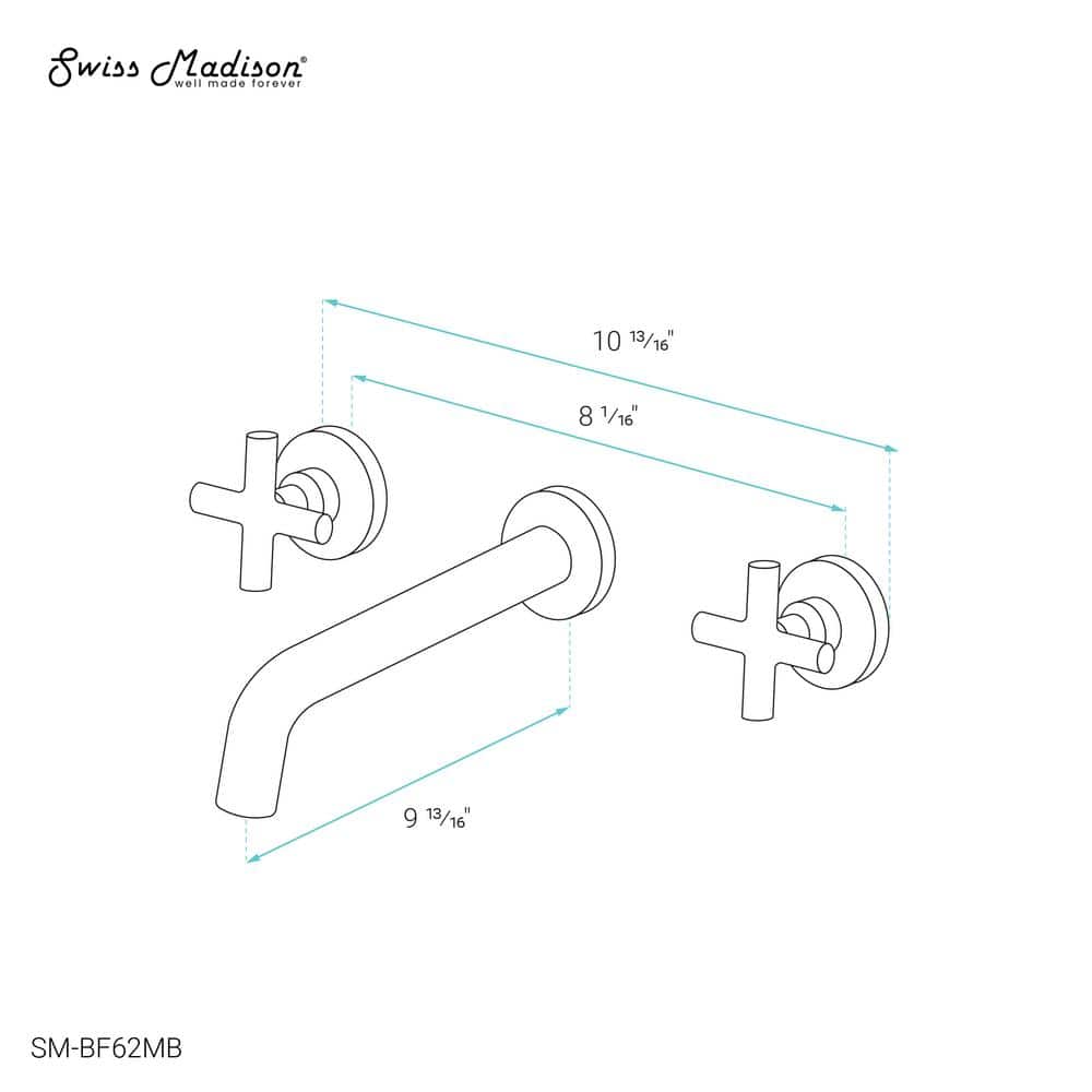 Ivy Matte Black Brass Wall-Mount Double Handle Bathroom Faucet