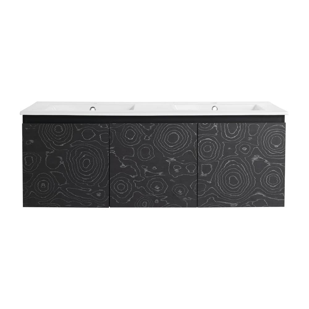 48 in. W x 18 in. D x 17 in. H Wall Mounted Bath Vanity in Black with White