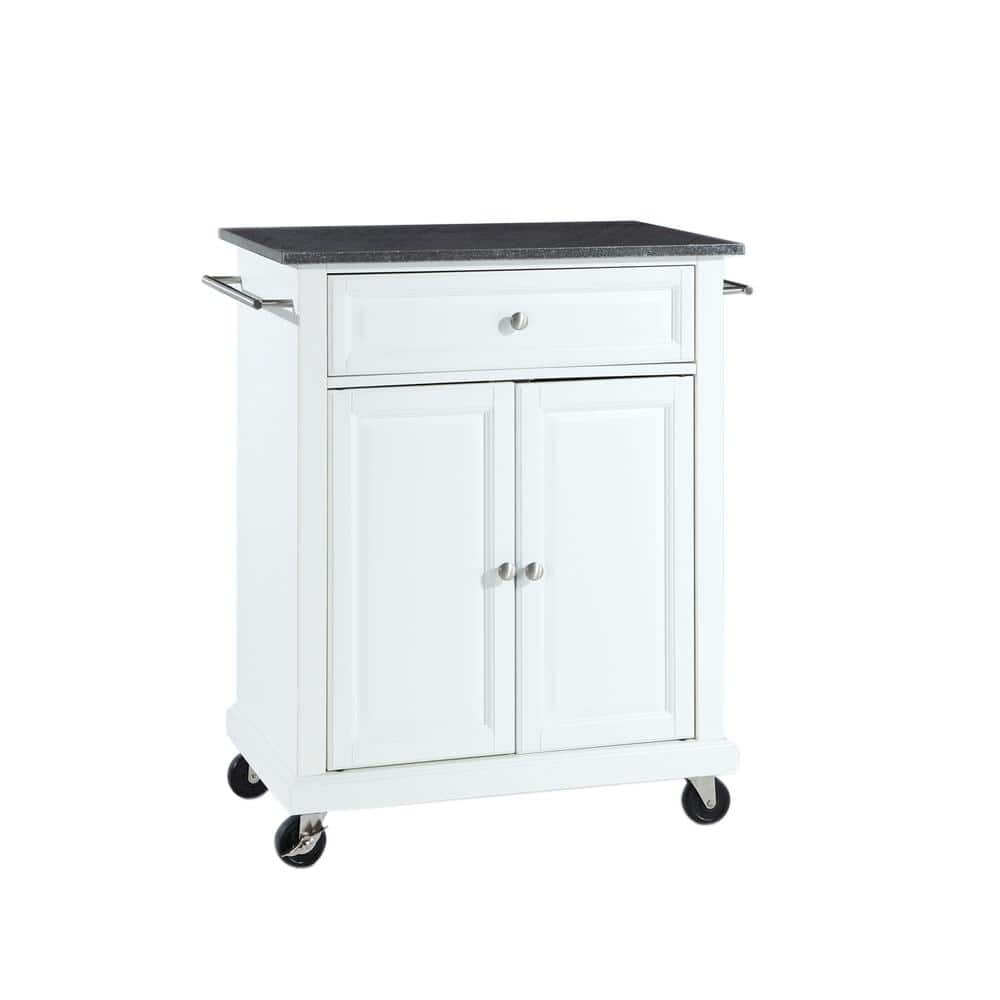 CROSLEY FURNITURE Rolling White Kitchen Cart with Black Granite Top ...