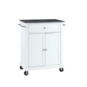Rolling White Kitchen Cart with Black Granite Top