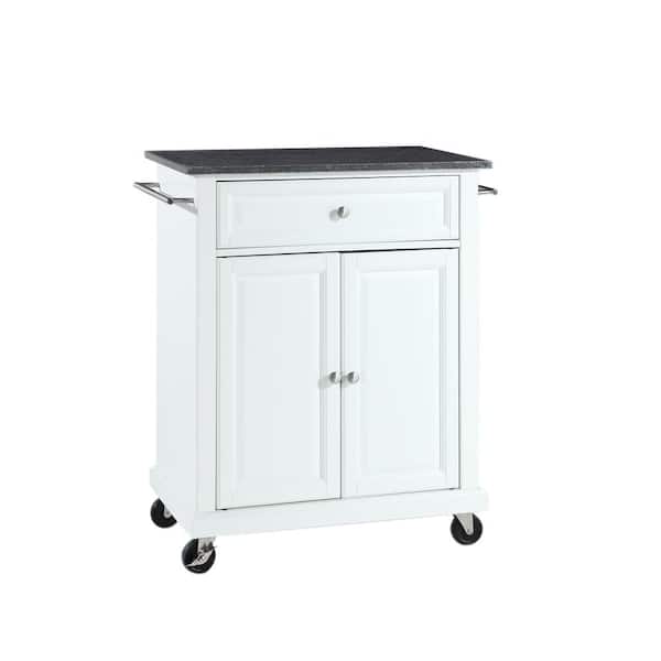 CROSLEY FURNITURE Rolling White Kitchen Cart with Black Granite Top