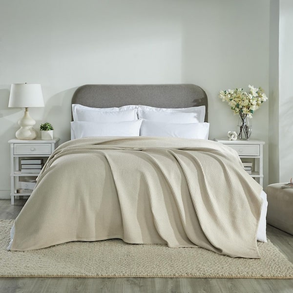 Janiya Waffle Full/Queen Size 100% Cotton Blanket in Oatmeal