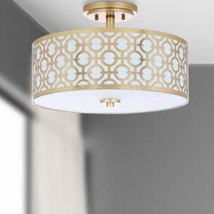 Vera Chain-Link 15.5 in. 3-Light Gold Semi-Flush Mount