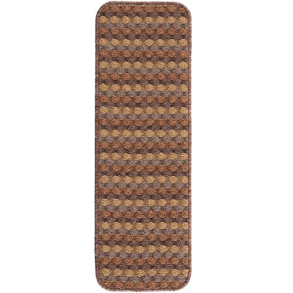 Beverly Rug Waffle Multi Beige 26 in. x 8.5 in. Non-Slip Rubber Back Stair Tread Cover (Set of 15)