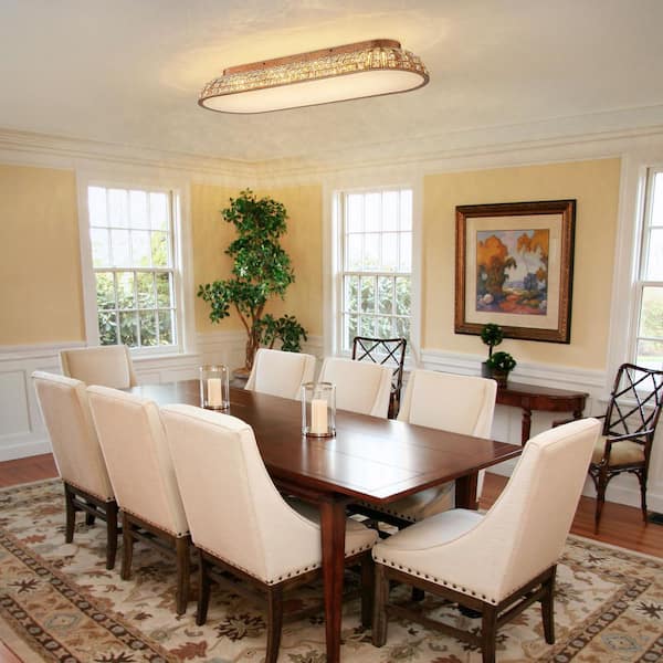 38.6 in. Crystal LED Antique Brass Flush Mount Ceiling Light