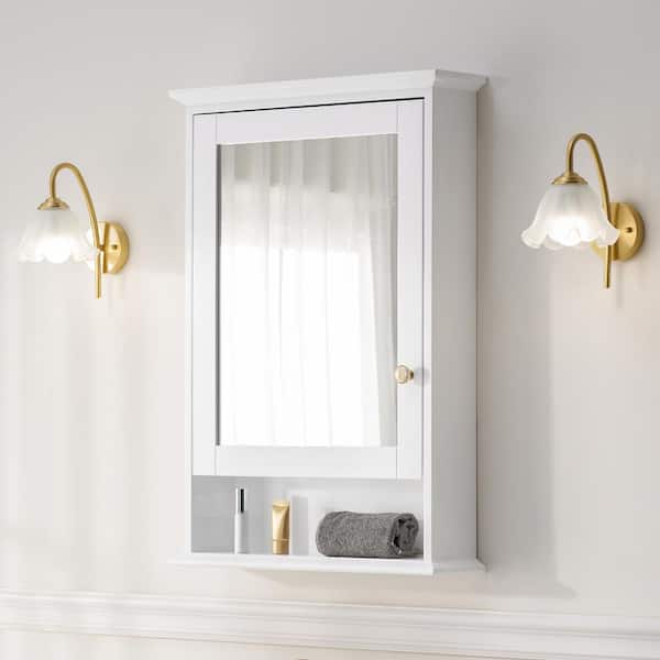 24 in. W x 34 in. H Medium Rectangular White Handmade Wood Frame Surface Mount Medicine Cabinet with Mirror, Left Door