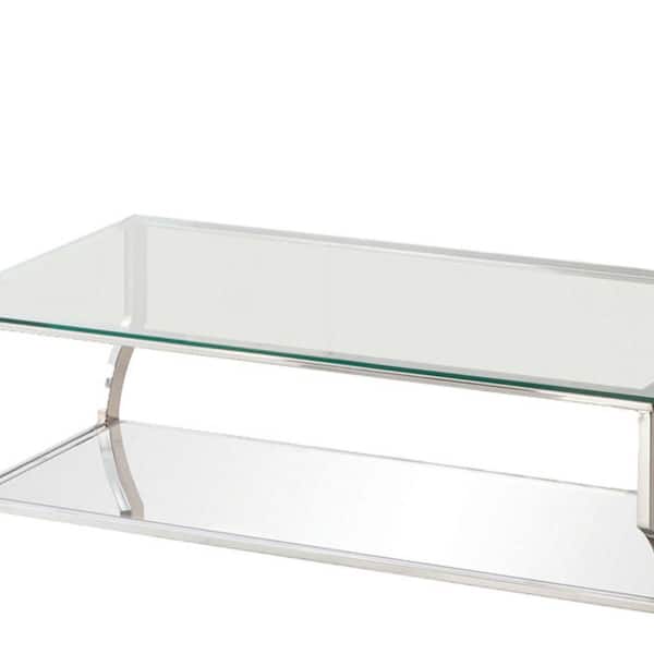 Benjara 23 5 In L Chrome Rectangular, Metal Frame Glass Top Shelves