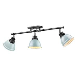 Duncan Collection 3-Light Black Semi-Flush Mount with Seafoam Shade