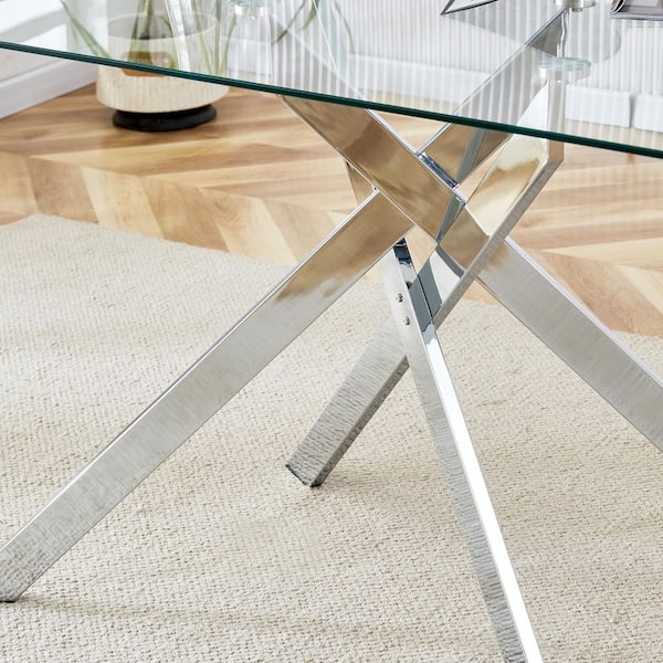 GOGEXX 51.18 in. Rectangular Clear Tempered Glass Table with