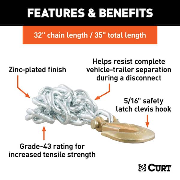CURT 35 Safety Chain with 1 Clevis Hook (11,700 lbs., Clear Zinc