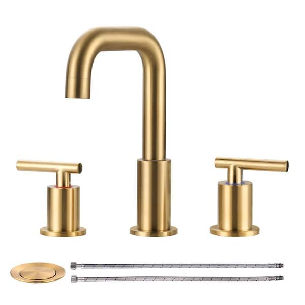WOWOW 8 in. Widespread Double Handle Bathroom Faucet in Brushed Gold Included Pop-Up Drain and Aerator