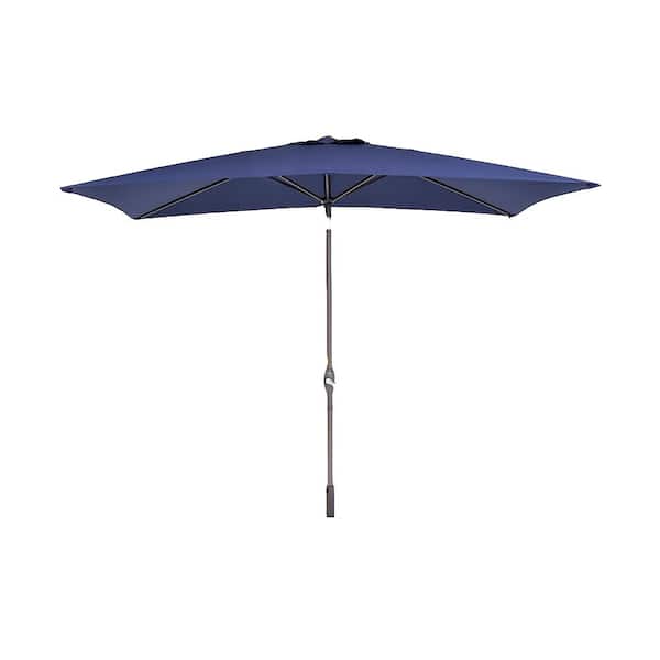 Unbranded 10 ft. x 6.5 ft. Rectangular Market Outdoor Patio Umbrella with Crank Weather Resistant Waterproof in Navy Blue