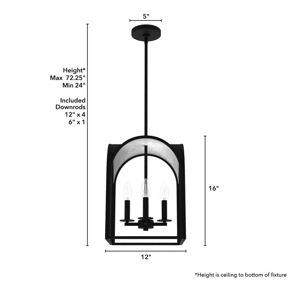 12" Black Iron and Silver Leaf Lantern Pendant Light