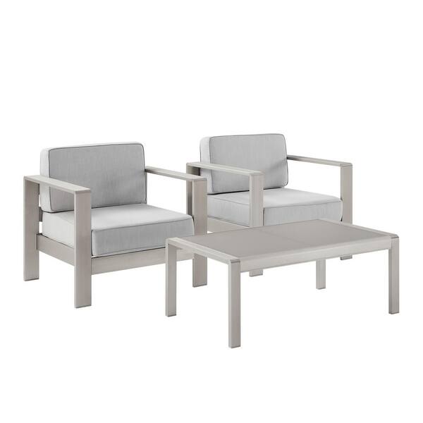 Kelten Outdoor Gray 3-Piece Aluminum Patio Conversation Set with Gray Cushions