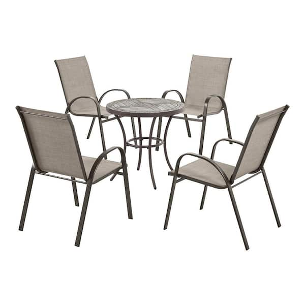 Hampton Bay Mix and Match Stackable Brown Steel Sling Outdoor Patio Dining Chair in Riverbed Taupe FCS00015J RB The Home Depot