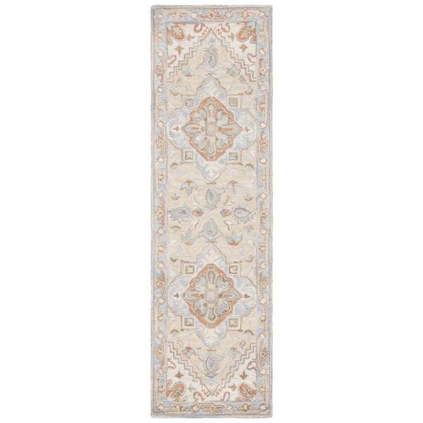 SAFAVIEH Heritage 2 ft. x 14 ft. Beige/Gray Floral Border Runner Rug ...