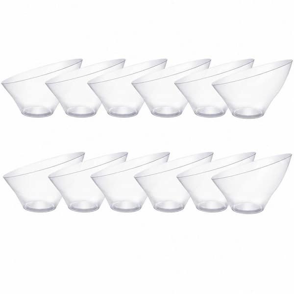 12-Pack 54 oz. Plastic Serving Bowls for Chips, Snacks, Fruit, Salad, Angled Disposable Serving Bowls, Daily Use, Clear