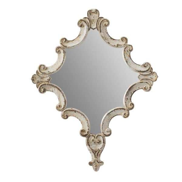 Unbranded Stunning Design Antique White 23.4 in W x 29.9 in. H Artistic Diamond Scrollwork Wood Framed Mirror