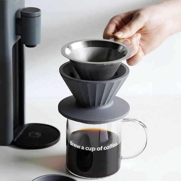 BUYDEEM 1 Cup Gray Pour Over Coffee Maker Set Reusable Stainless Steel Coffee  Filter with Glass Cup Pour Over Coffee Filter CD1024 IG - The Home Depot