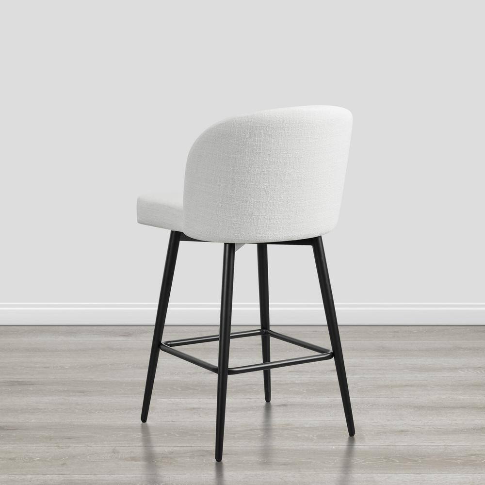 White Upholstered Swivel Counter Stools with Iron Legs, Set of 2