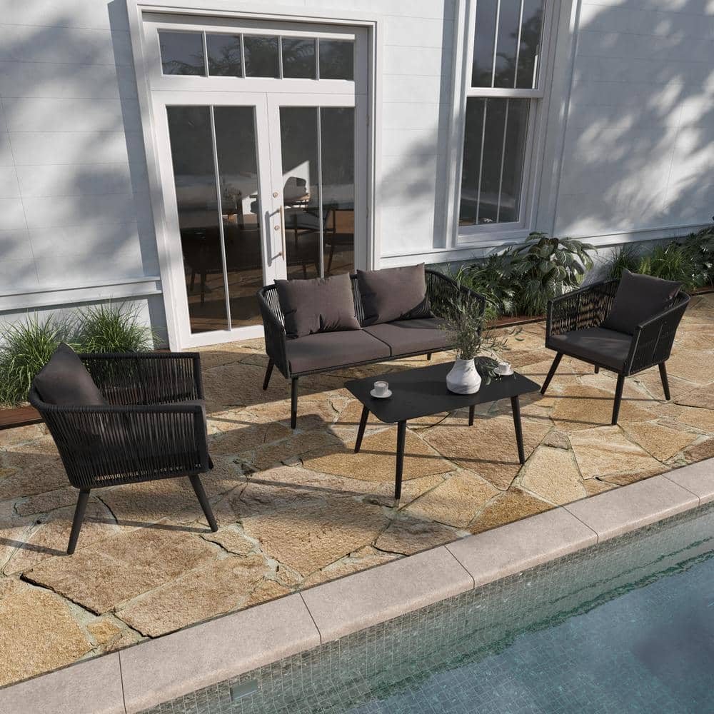 Kierra Black and Gray Metal 4-Piece Patio Conversation Set