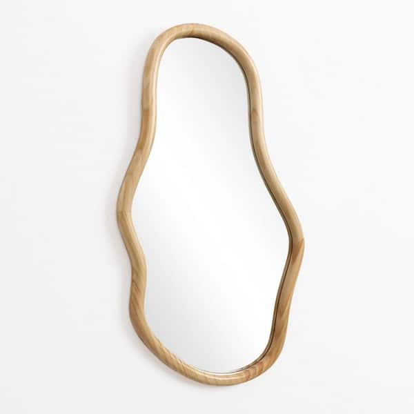 LuxenHome Natural 17.52 in. W x 31.5 in. H Pine Wood Frame Oblong Irregular Accent and Vanity Wall Mirror