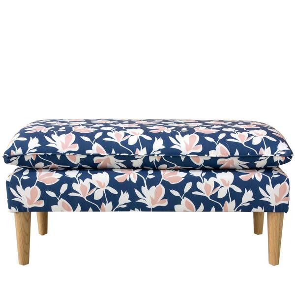 Skyline Furniture Mamet Silhouette Floral Navy Blush Pillowtop Bench