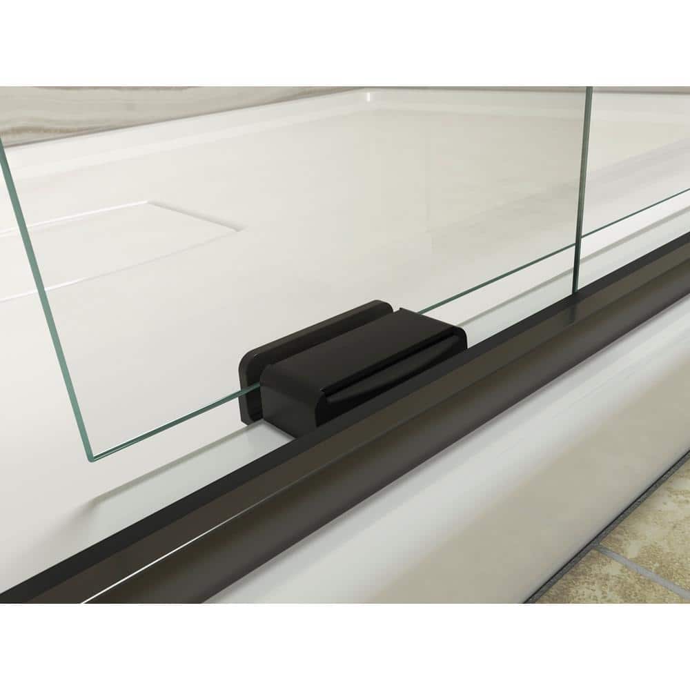 Modern Anodized Dark Bronze Frameless Sliding Shower Door with Frosted Glass
