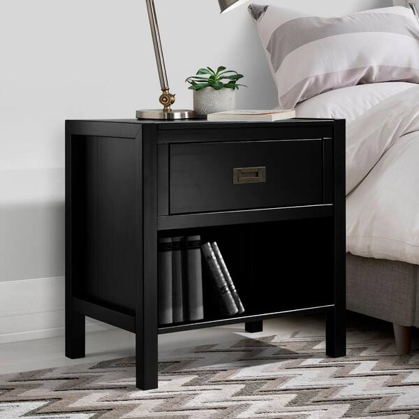Welwick Designs 1-Drawer Classic Solid Wood Nightstand - Black