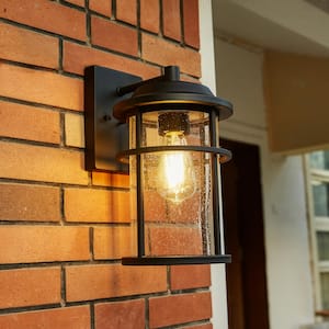 1-Light Matte Black Hardwired Outdoor Wall Lantern Sconce with Glass Shade