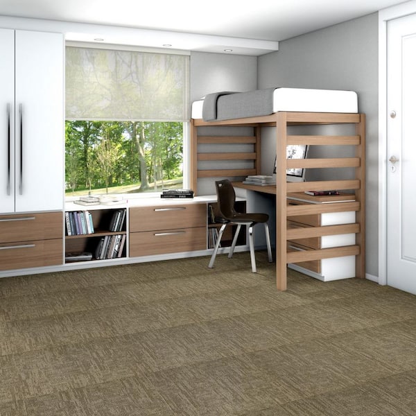 Graphix - Khaki - Brown Residential 24 x 24 in. Glue-Down Carpet Tile Square (48 sq. ft.)