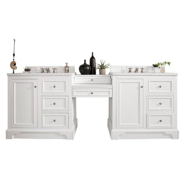 James Martin Vanities De Soto 96.5 in. W x 23.5 in.D x 36.3 in. H Double Bath Vanity in Bright White with Quartz Top in Classic White