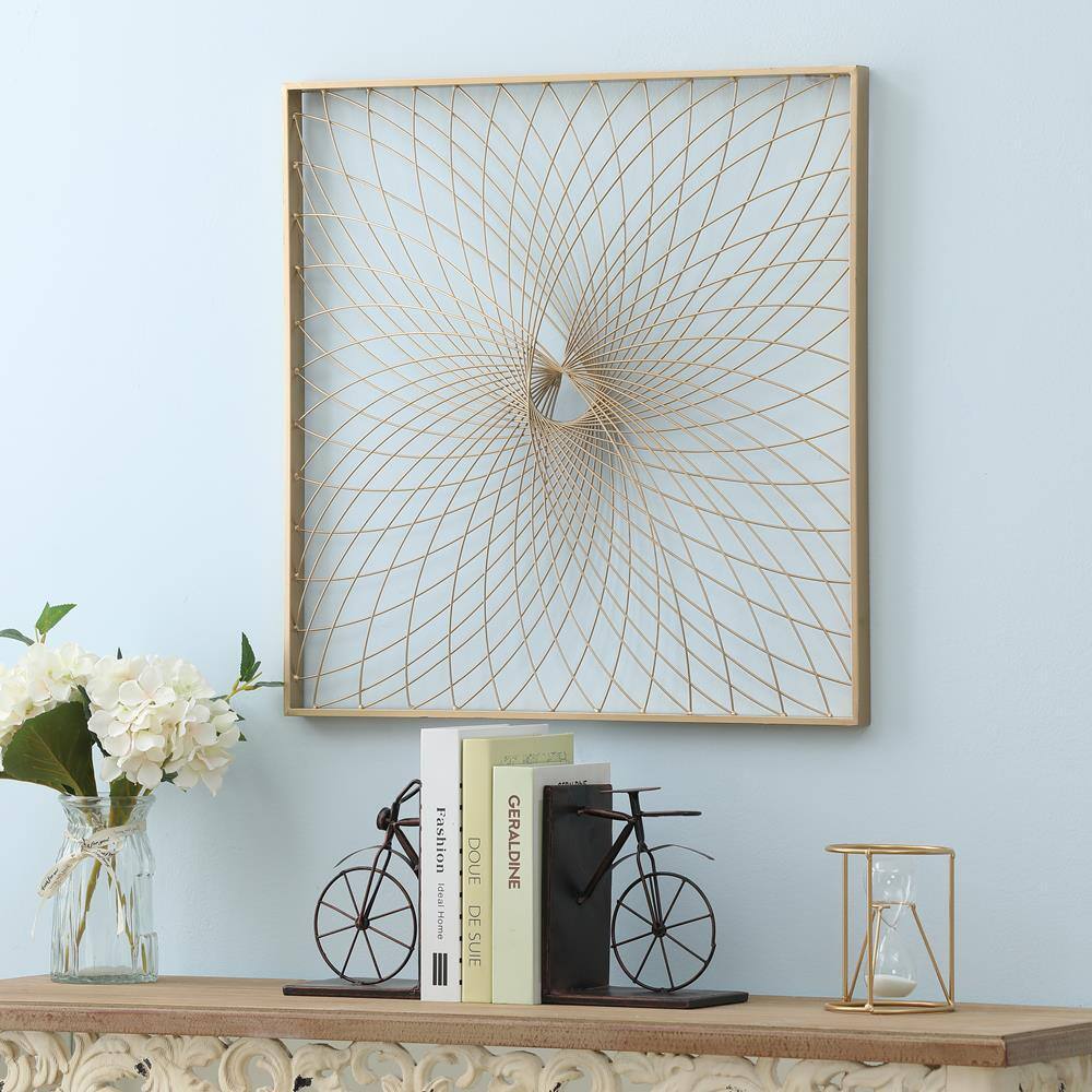 24" Gold Iron Spiral Flower Square Wall Sculpture