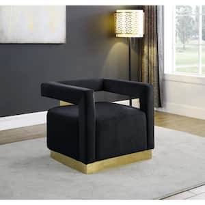 Halsbury Black Velvet Arm Chair with Gold Base