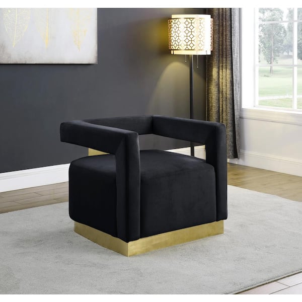 Best Master Furniture Halsbury Black Velvet Arm Chair with Gold Base
