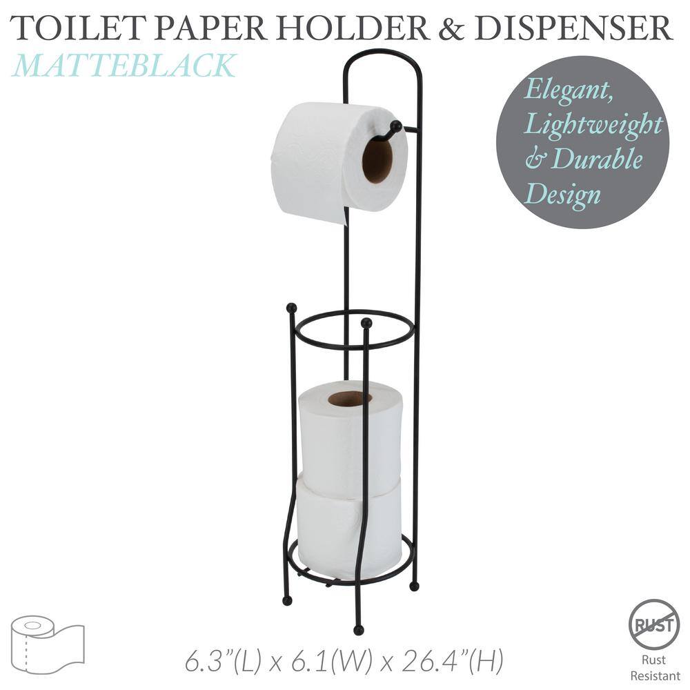 Matte Black Freestanding Toilet Paper Holder with Dispenser
