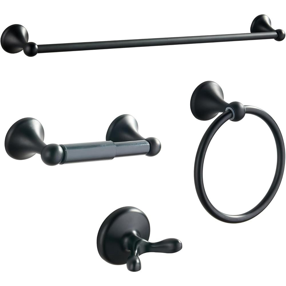 4-Pieces Bath Hardware Set with Adjustable Expandable Towel Bar, Ring, Robe
