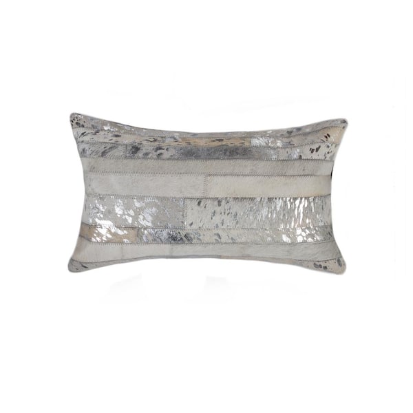 natural Torino Madrid Cowhide Gray & Silver Animal Print 12 in. x 20 in. Throw Pillow