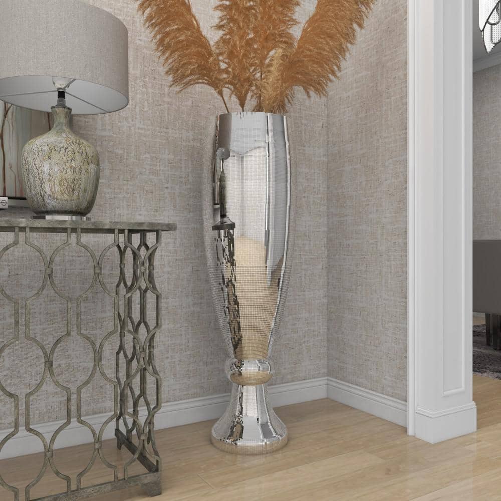 Elegant Silver Ceramic Mosaic Floor Vase 16"x51"