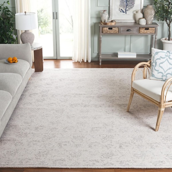 Ebony 9 ft. x 12 ft. Gray/Beige Distressed Faded Floral Area Rug