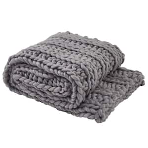 Chunky Ribbed Knit Sharkskin Gray Polyester Throw Blanket