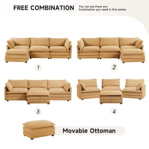 112 in. W 4-Piece Modern Fabric Sectional Sofa with Ottoman in Yellow