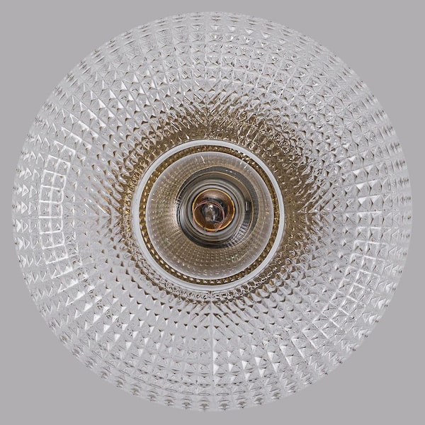 Ghent 9.84 in. Modern 1-Light Brass Semi Flush Mount Ceiling Light with Clear Texture Glass Shade