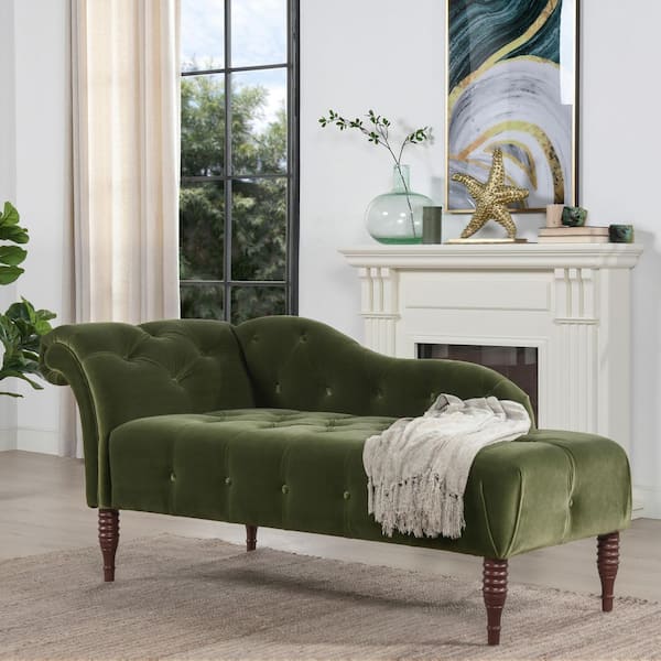 Samuel Tufted Chaise Lounge Right Arm Facing Green Velvet
