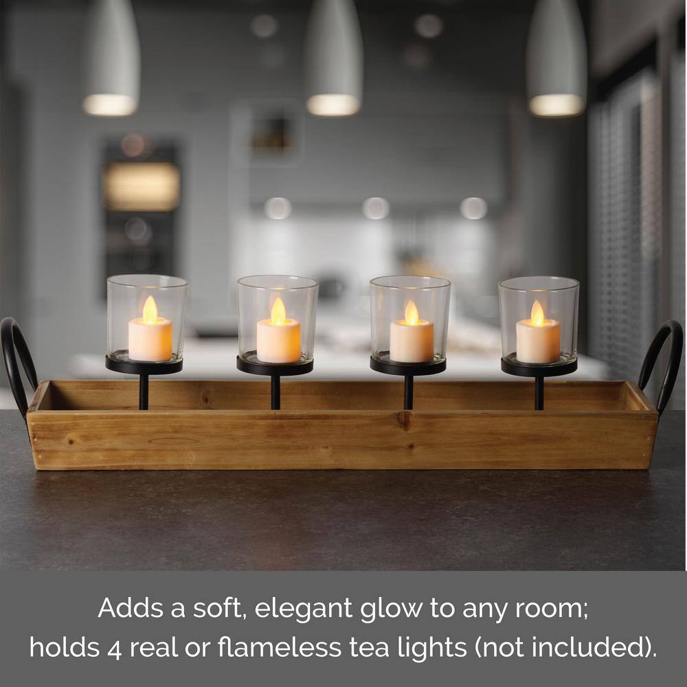 Natural Wood and Glass 24-Inch Votive Candelabra with Metal Handles